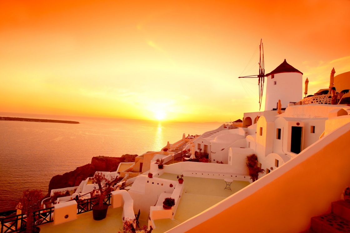 'Santorini with famous windmill in Greece, Oia village' - Santorini