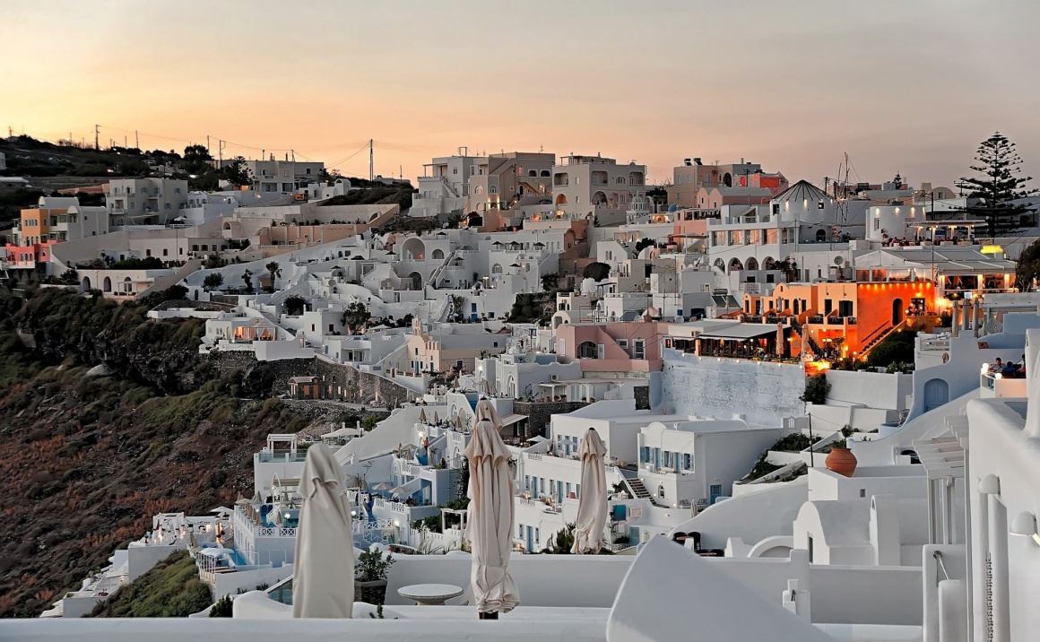 'The panorama of Firostefani at sunset on Santorini, Greece' - Santorini